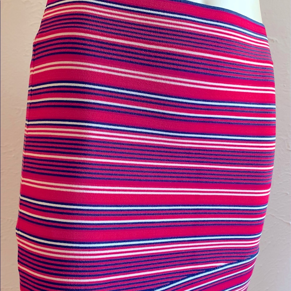 BCBG MaxAzria Bright Poppy Multi Ivy Striped Bandage Mini Slim Skirt S Orig $158